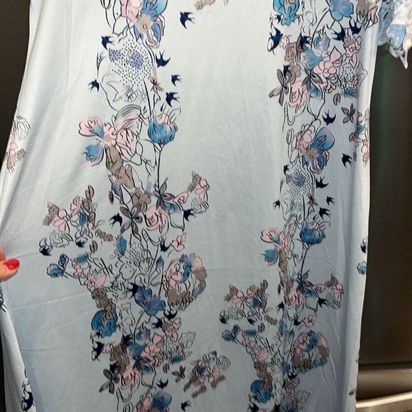 BLUE Japanese pink plants COLD open SHOULDER V neck coquette MAXI DRESS Asian M - Picture 5 of 16